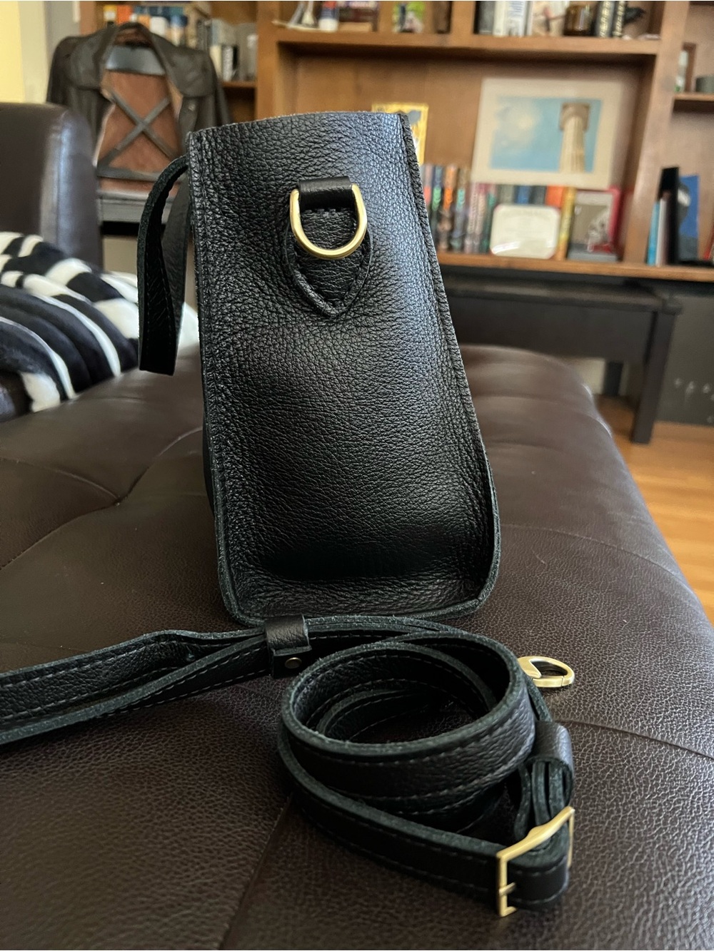 Portland Leather Black Pebble Lola Crossbody Tote with Removable Strap - Picture 6 of 10
